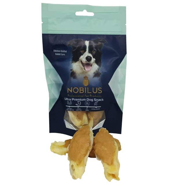 חטיף אוזני ארנבת ממולאות בעוף Nobilus – חטיף פרימיום לכלבים 80 גרם | אתר המרקט של יוגב