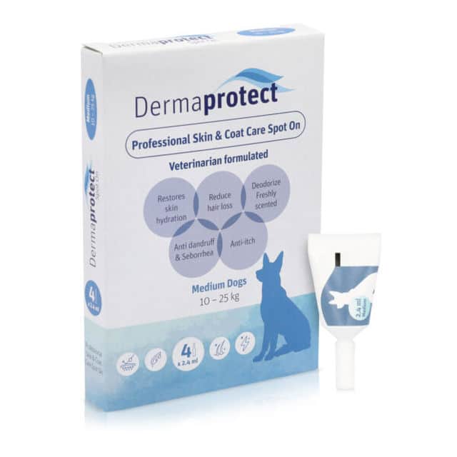 DermaProtect לכלב – אמפולות מתקדמות להפחתת נשירה, שיקום העור וטיפוח הפרווה מבית SOLANO הכלב סובל מנשירה מוגברת? גירודים טורדניים או ריח גוף חזק? DermaProtect מבית סולאנו (SOLANO) הוא הפתרון הממוקד והיעיל ביותר לבריאות העור והפרווה. מדובר בפורמולה ייחודית ומתקדמת, המוגשת באמפולות נוחות לשימוש, שפותחה במיוחד כדי לתת מענה לעור רגיש, יבש או מגורה.