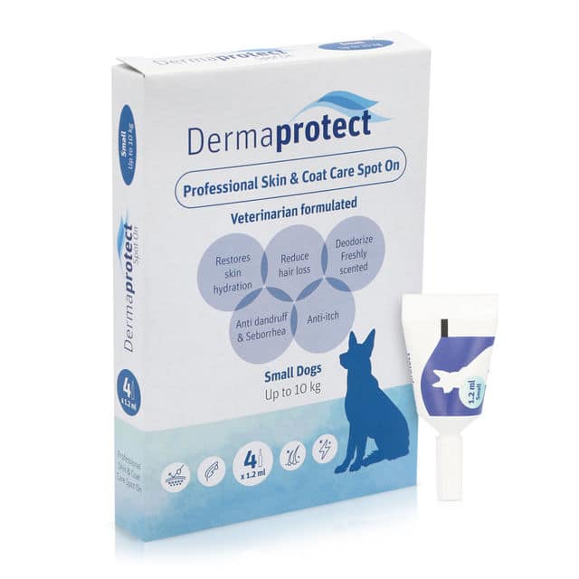 סובלים מנשירה וריח לא נעים? אמפולות DermaProtect מבית סולאנו הן הפתרון! פורמולה לשיקום עור יבש, הפחתת גירויים וחיזוק הפרווה. 4 יחידות באריזה. בחרו מידה לפי משקל הכלב.